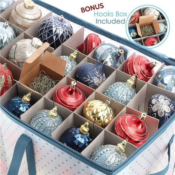 Large Christmas Ornament Storage Box With Adjustable Dividers -  Plastic - Picture 6 of 6